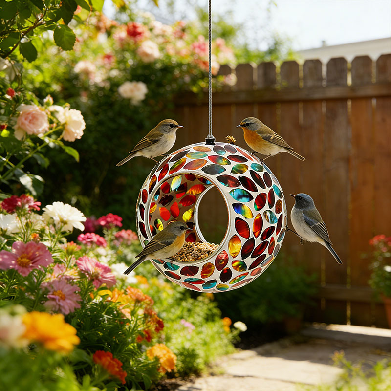 🌈 Handcrafted Glass Hummingbird Feeder – Colorful Garden Accent 🐦✨