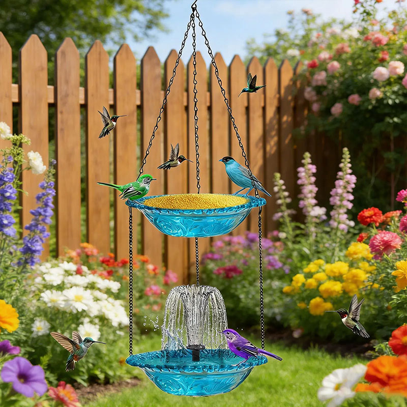 🐦 2-in-1 Hanging Bird Feeder & Bath with Fountain – Vibrant Garden Oasis ✨