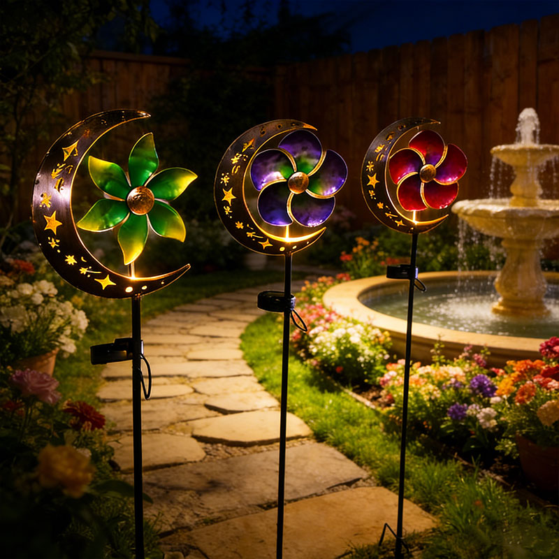 🌙 Moon & Flower Solar Windmill Light – Whimsical Garden Glow ✨