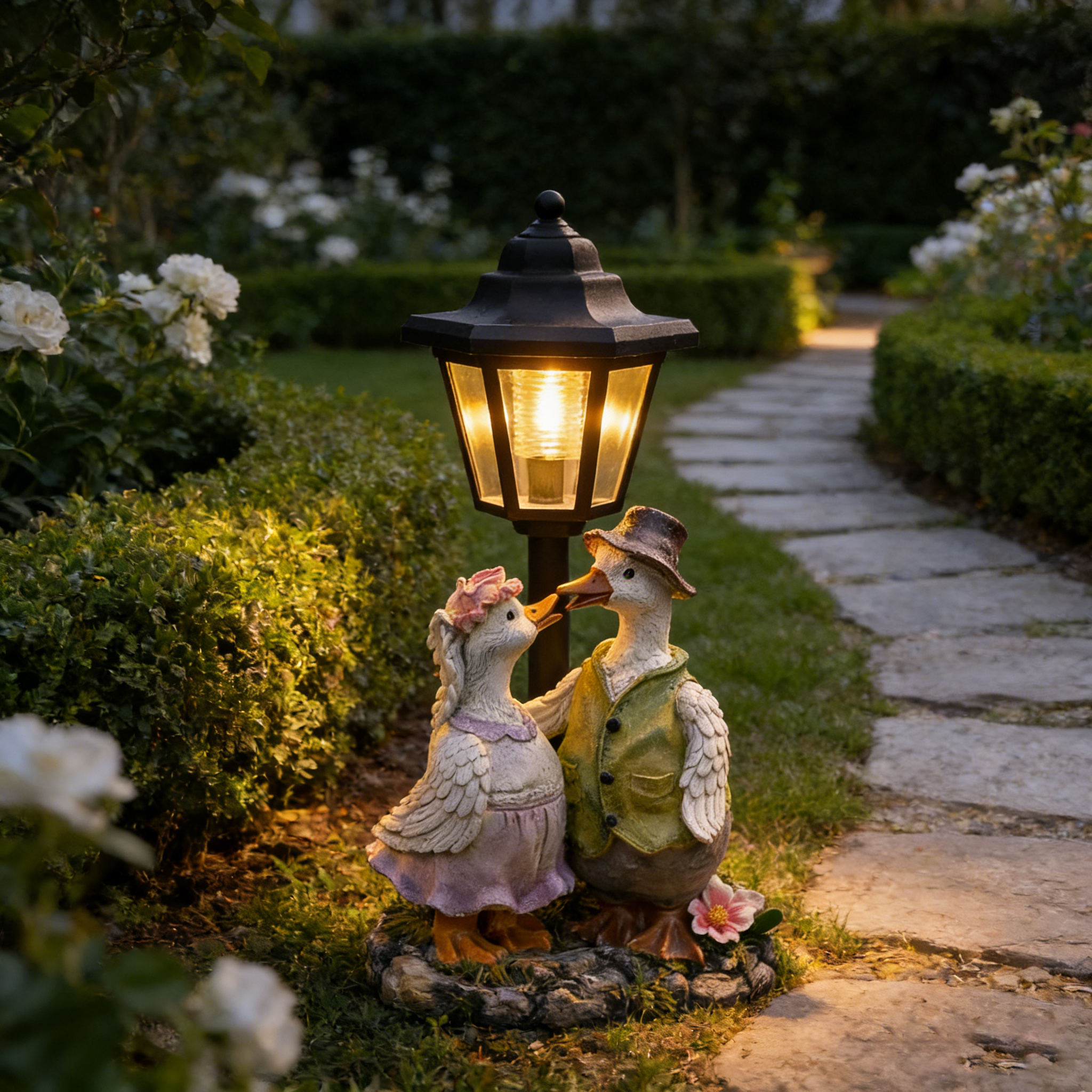 Solar Garden Light Resin Statue – Whimsical Outdoor Decor with Warm Glow