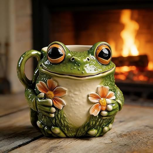 🐸 Whimsical Frog & Flower Ceramic Mug – Perfect for Coffee Lovers & Nature Enthusiasts 🌸