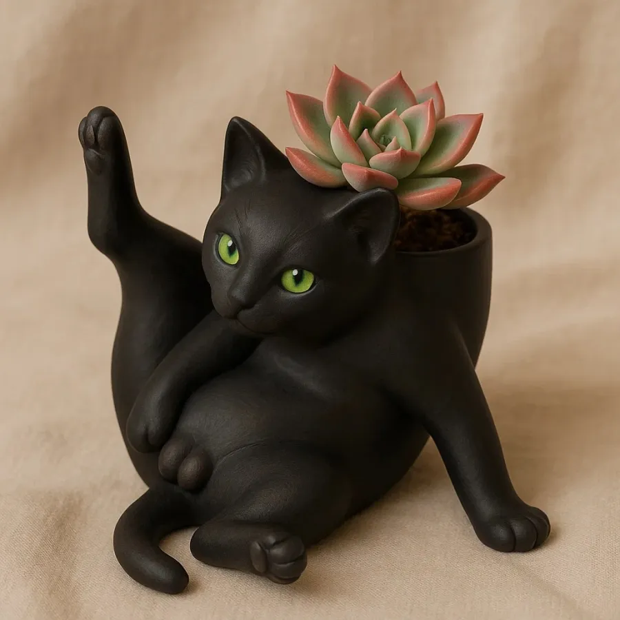 Fun Grooming Cat Planter