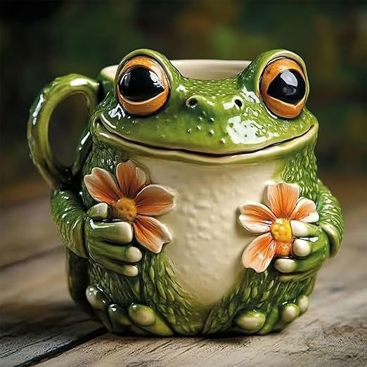 🐸 Whimsical Frog & Flower Ceramic Mug – Perfect for Coffee Lovers & Nature Enthusiasts 🌸