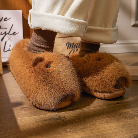 Plush Capybara Slip-On Slippers | Fluffy Indoor Shoes