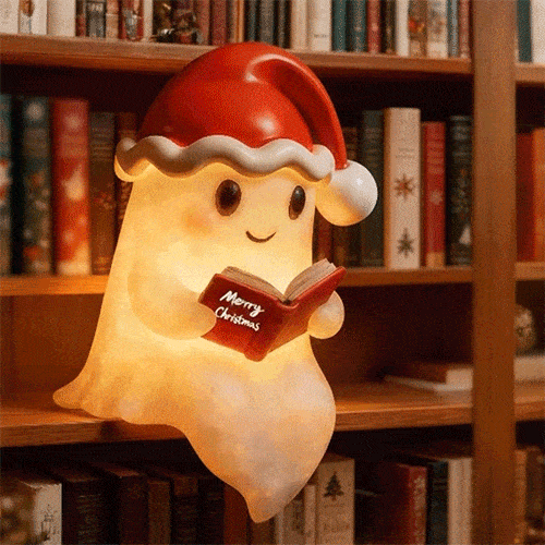 Christmas Hat Cute Ghost Reading Book Lamp