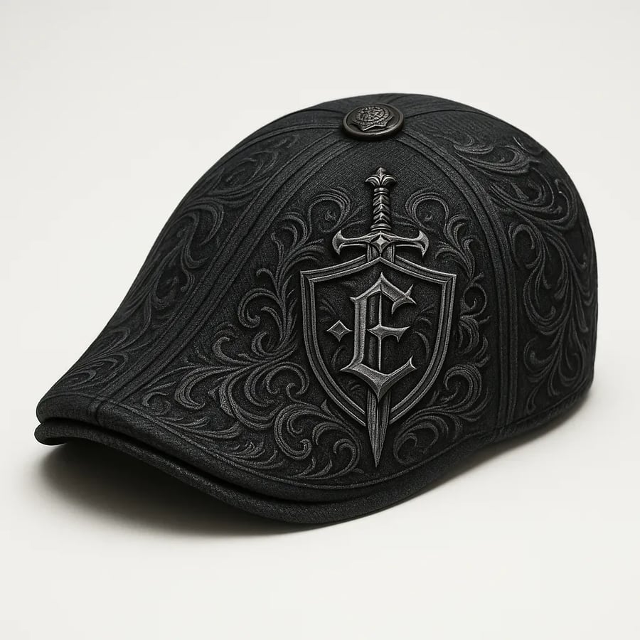 Crafted by Hand Embroidery-Knight’s Crest Flat Cap