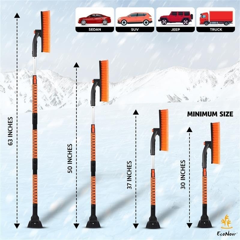 ❄️🚙 Extendable Snow Brush & Ice Scraper with 360° Pivoting Head
