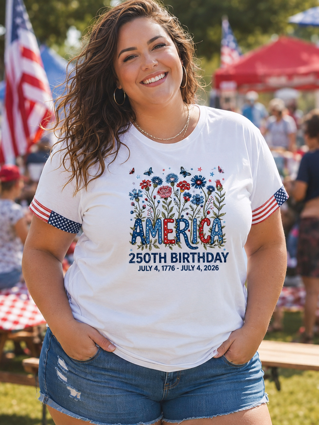 🔥Women's 250 Years Of Freedom Flower Art Print T-shirt