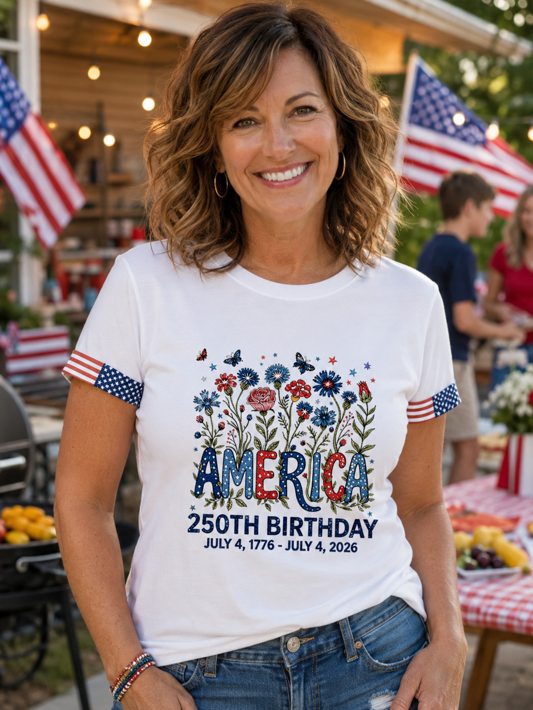 🔥Women's 250 Years Of Freedom Flower Art Print T-shirt
