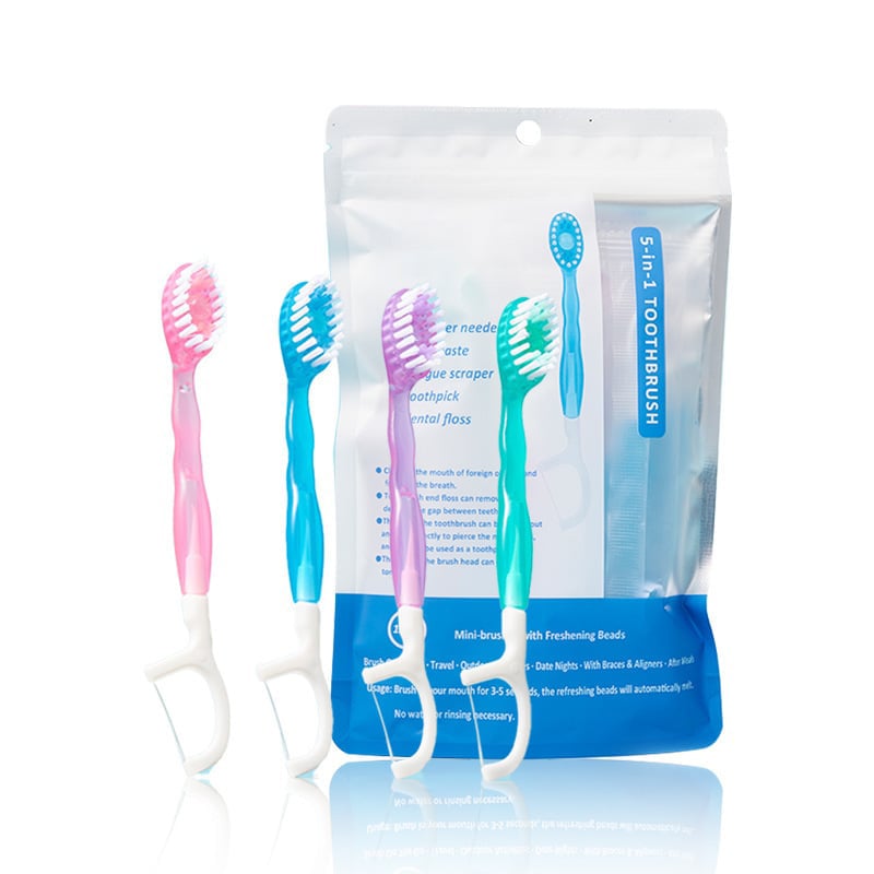 🔥2025 Hot Sale🎁5 in 1 Mini Toothbrush & Floss & Tongue Scraper & Toothpick Set