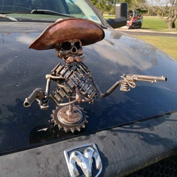Handmade Cast Cowboy Skull Gunslinger Hood Metal Ornament