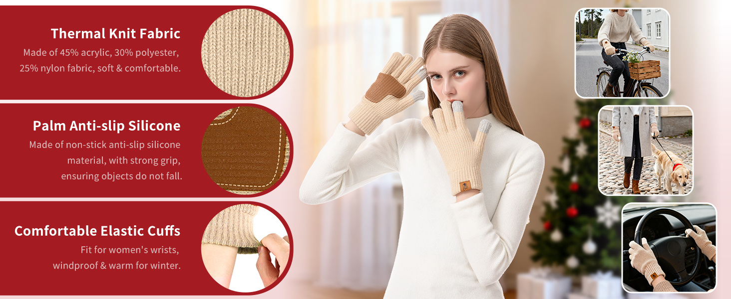 fleece thermal women's gloves for secure driving and snow shoveling