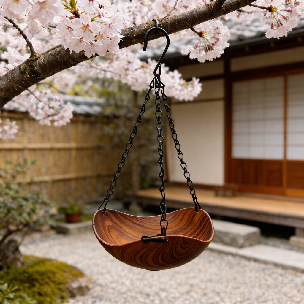 Hanging Wooden Bird Bath & Feeder – Dual Purpose Garden Decor