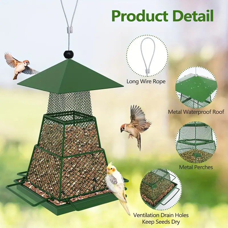 Hanging Bird Feeders Extendable Durable Large Capacity Iron Rain-proof