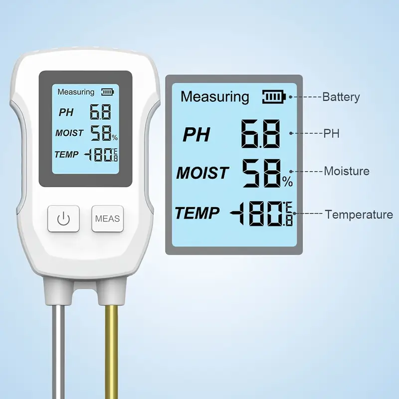 3-in-1 Soil Tester with LCD Display - Accurate pH, Moisture & Temperature Readings
