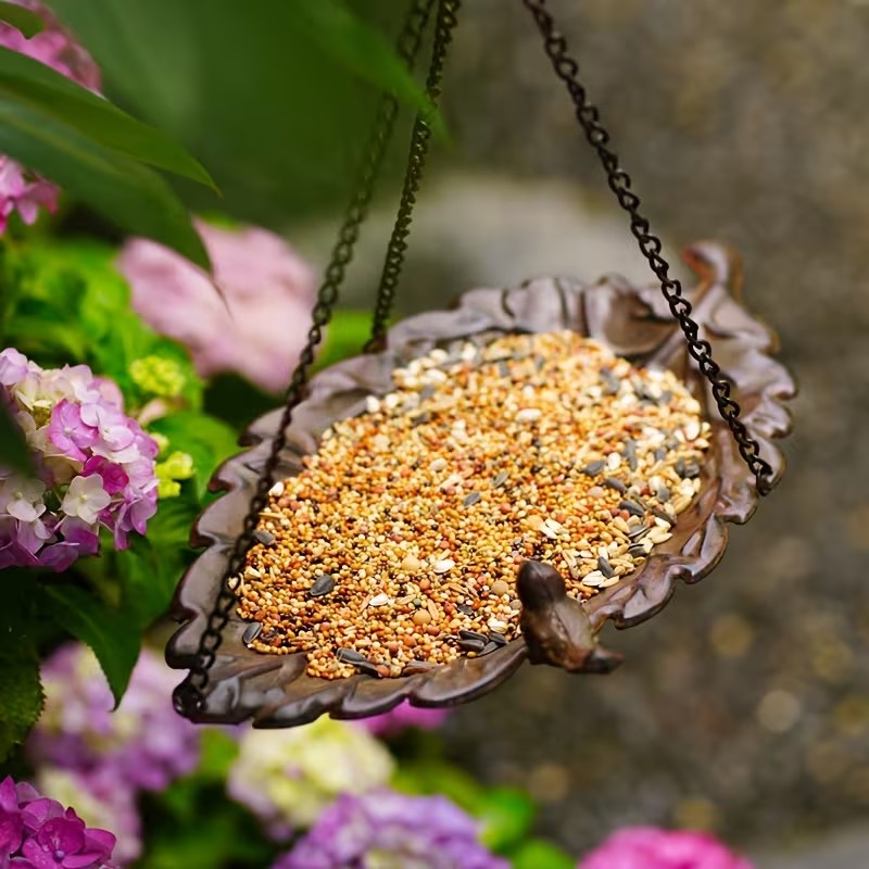 Hanging Leaf Metal Outdoor Bird Bowl