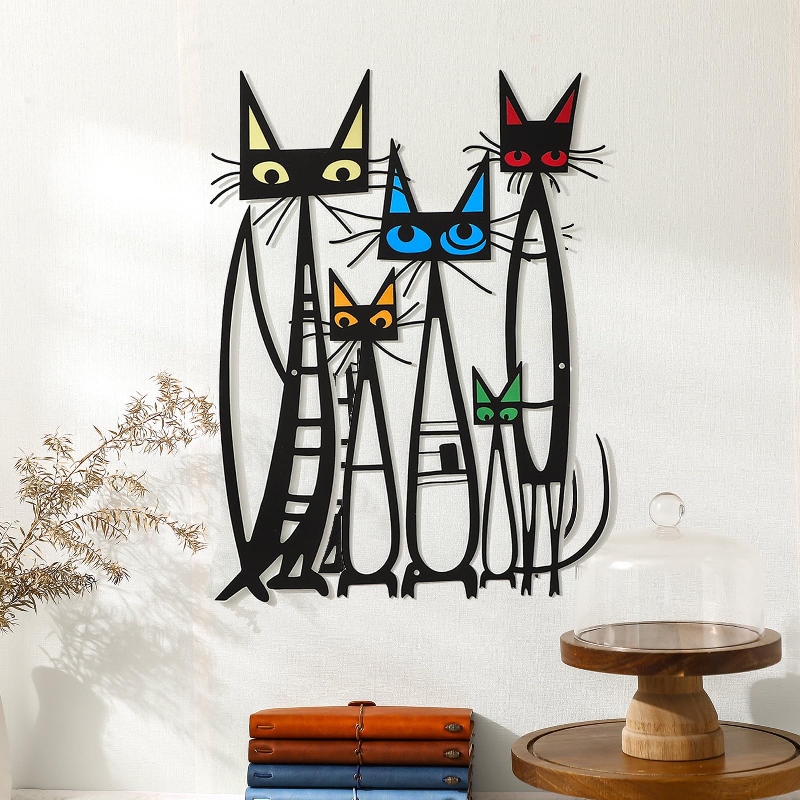 Colorful Mid-Century Cat Family Iron Wall Art Decor