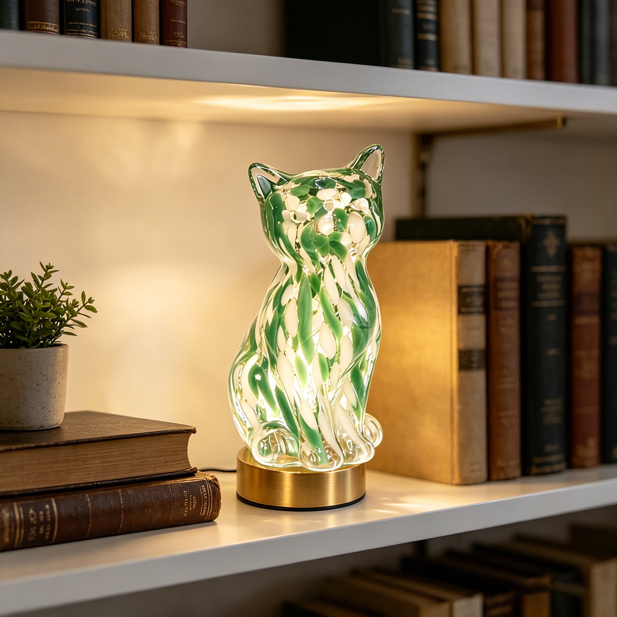 🐱Elegant Green Glass Cat-Shaped Decorative Lamp