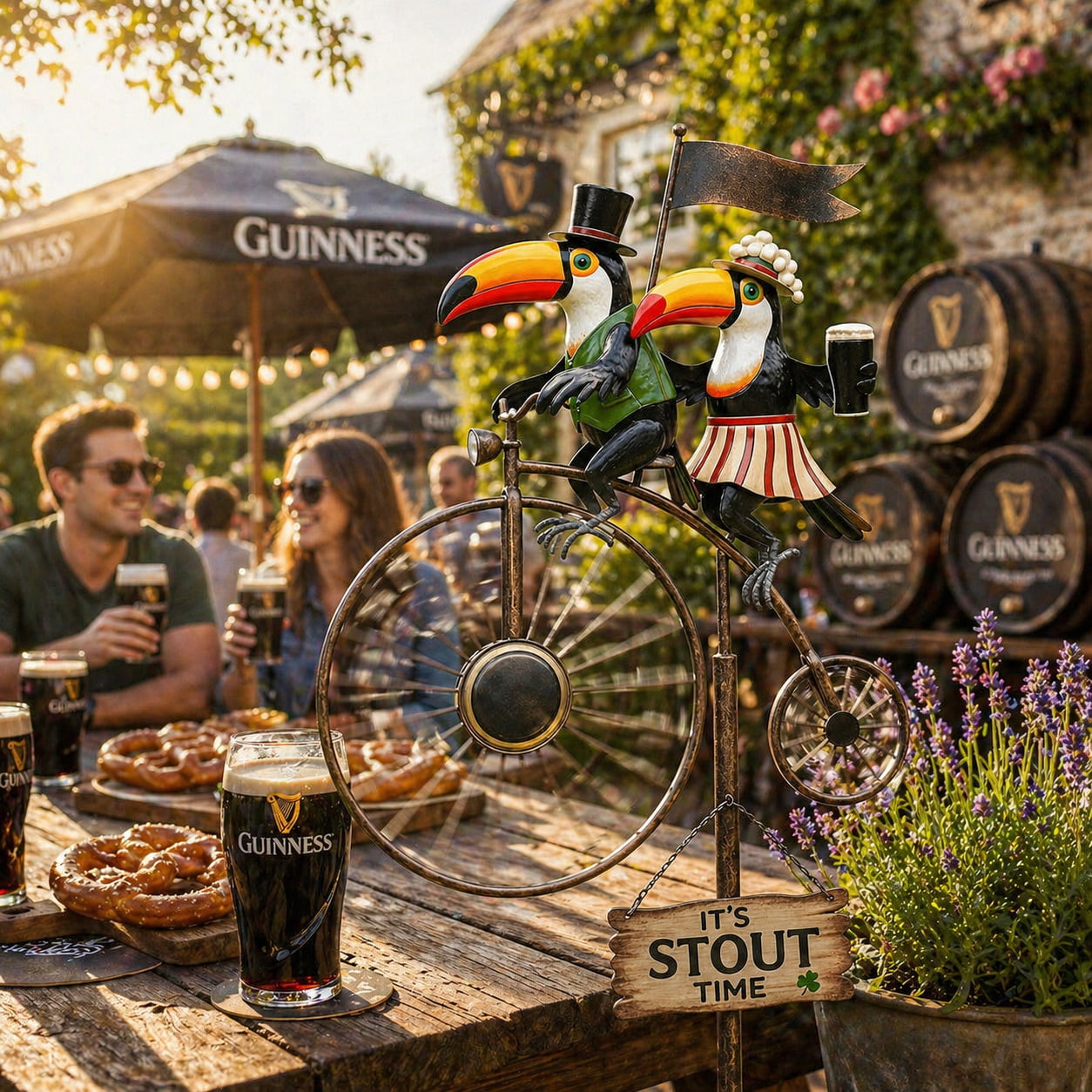 Classic Toucan & Penny‑Farthing Bicycle Garden Wind Spinner