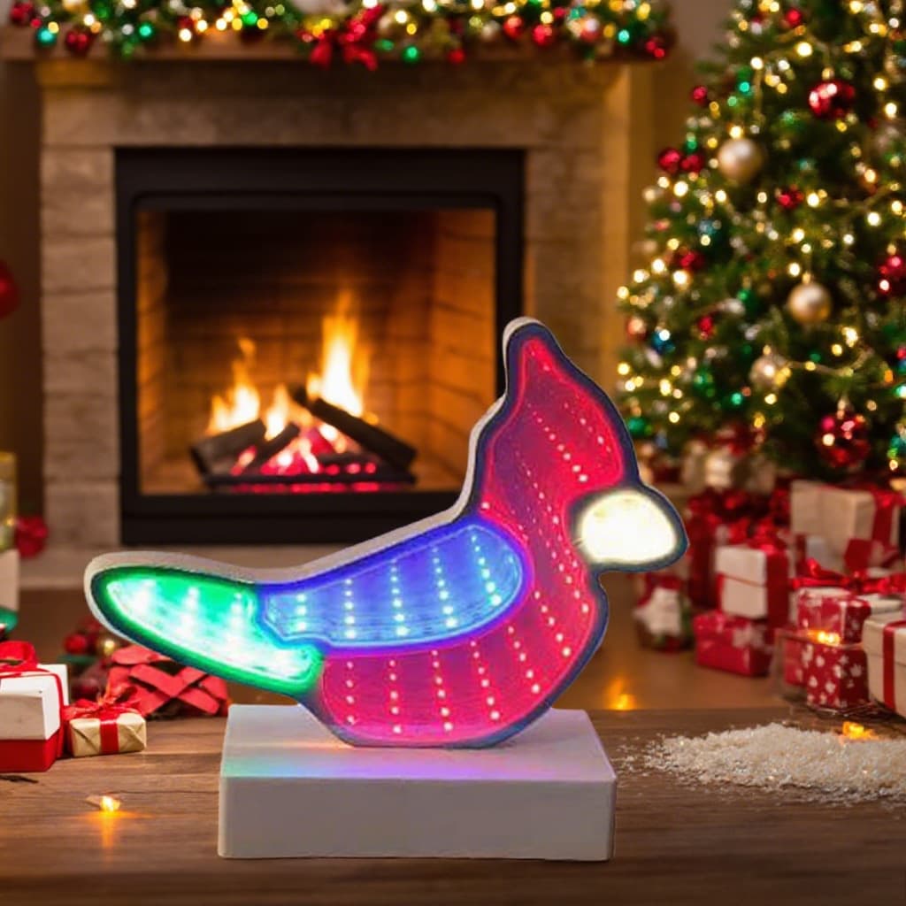 Infinity Mirror Tunnel LED Red Bird Night Light