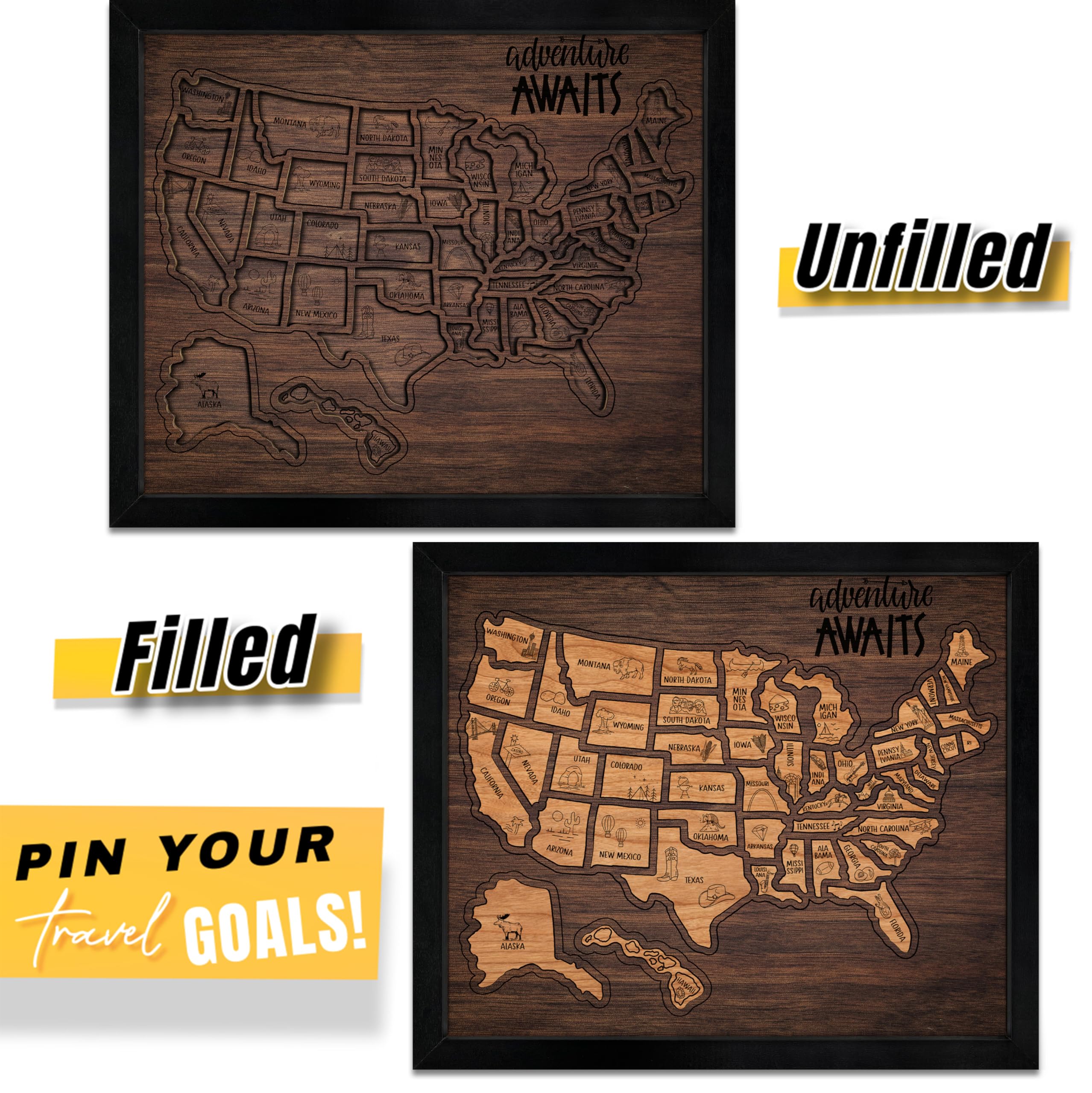 🔥49% OFF - 🧩US Wooden USA Travel Map Puzzle - A Stylish Way to Track Your Journey & Memories