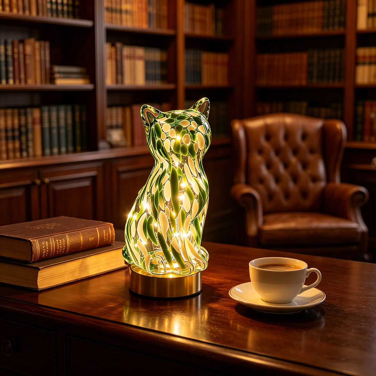 🐱Elegant Green Glass Cat-Shaped Decorative Lamp