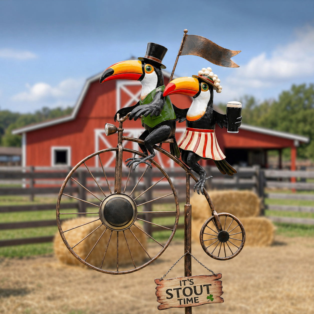 Classic Toucan & Penny‑Farthing Bicycle Garden Wind Spinner
