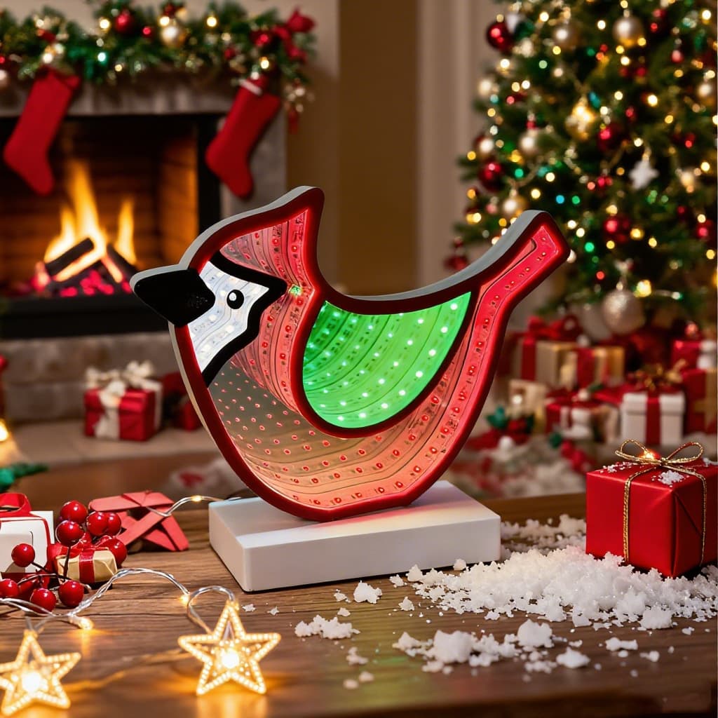 Infinity Mirror Tunnel LED Red Bird Night Light