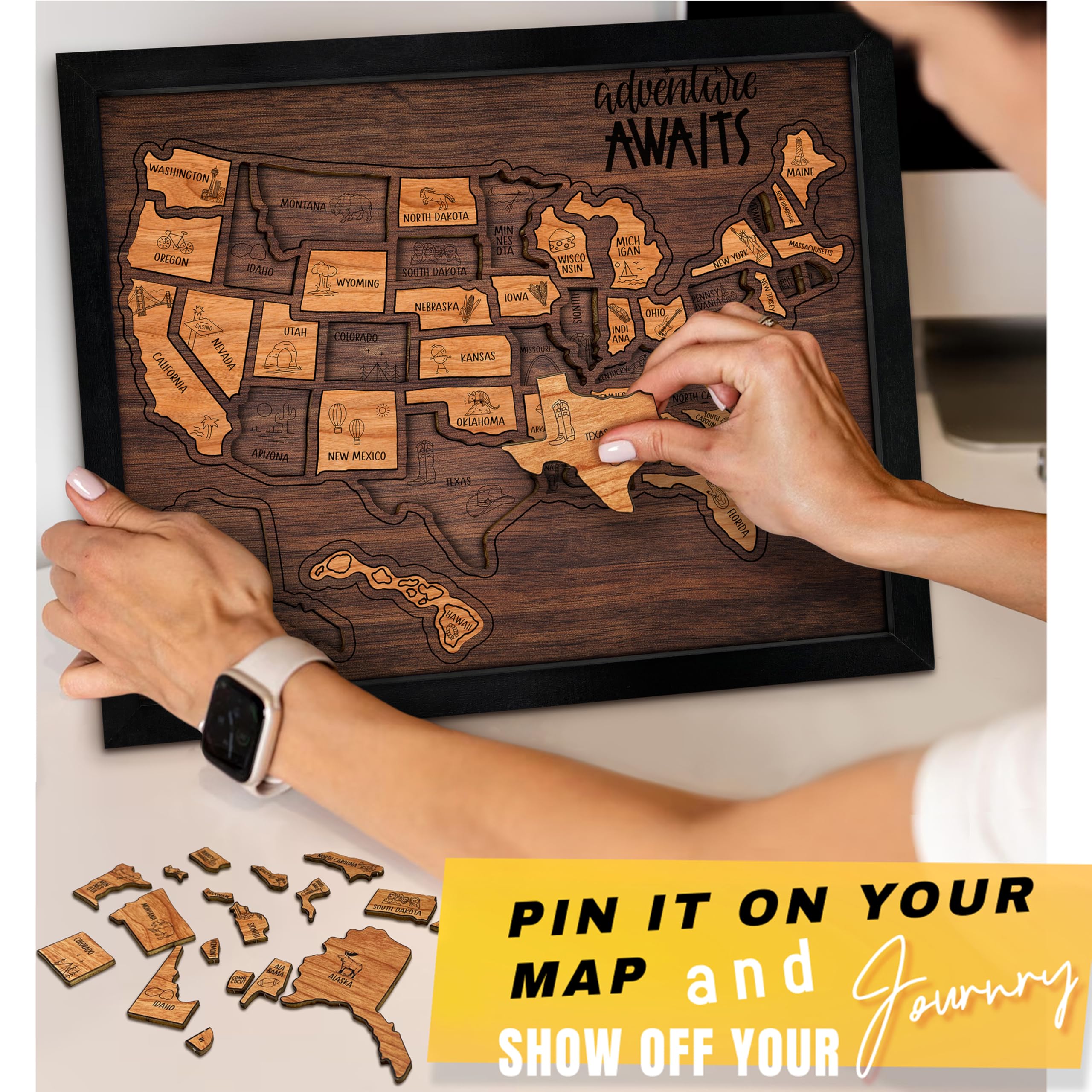 🔥49% OFF - 🧩US Wooden USA Travel Map Puzzle - A Stylish Way to Track Your Journey & Memories