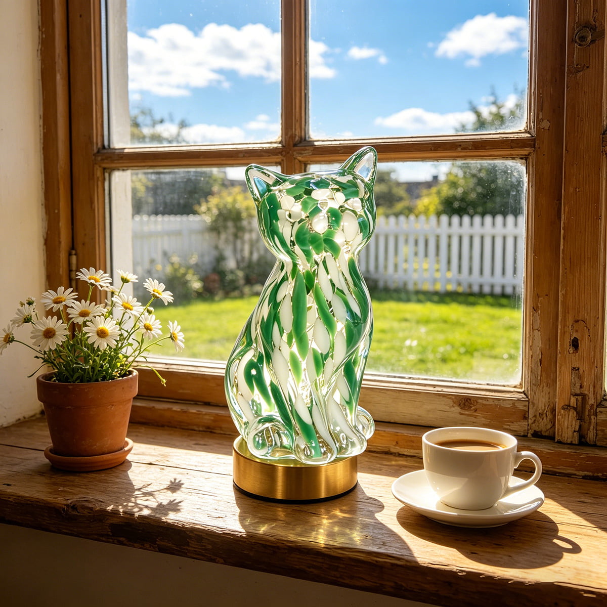 🐱Elegant Green Glass Cat-Shaped Decorative Lamp