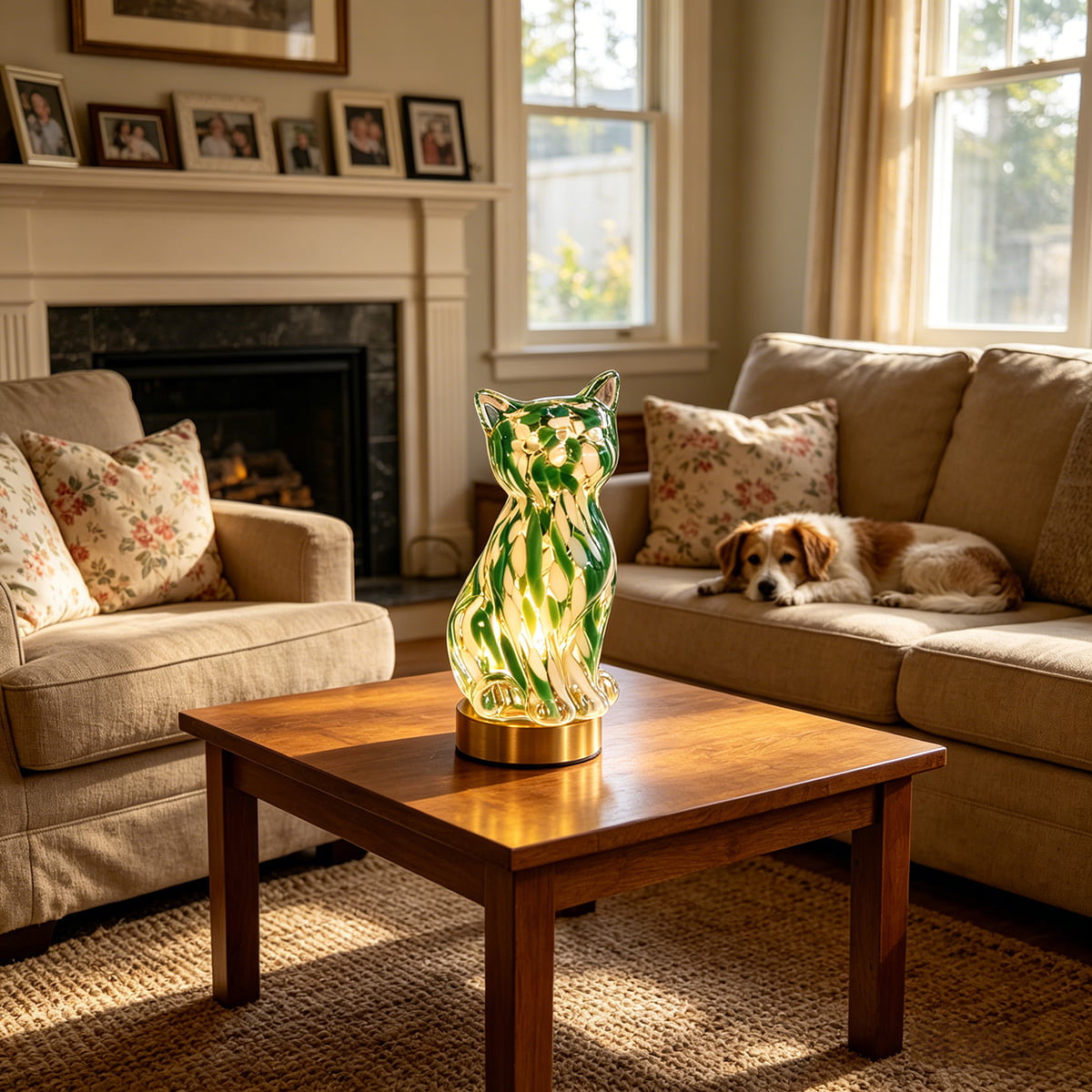 🐱Elegant Green Glass Cat-Shaped Decorative Lamp