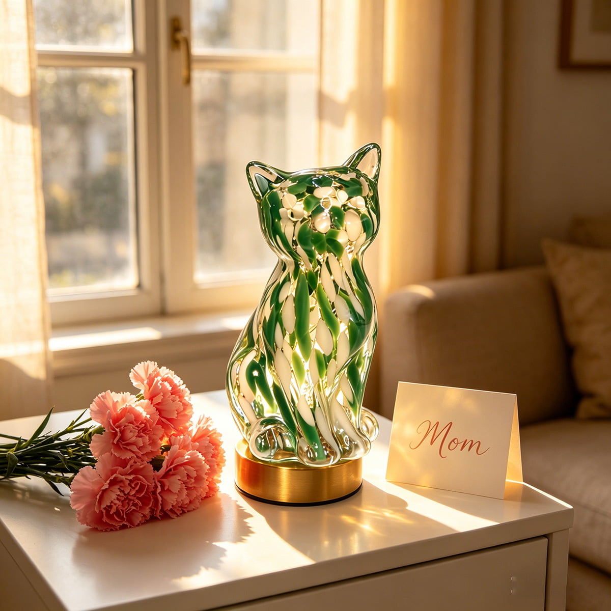 🐱Elegant Green Glass Cat-Shaped Decorative Lamp