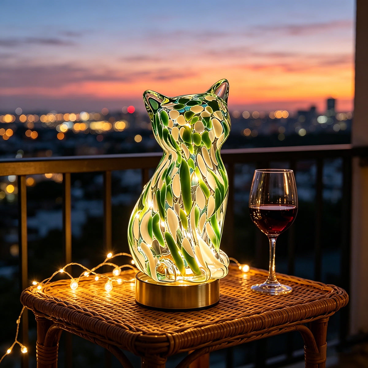🐱Elegant Green Glass Cat-Shaped Decorative Lamp