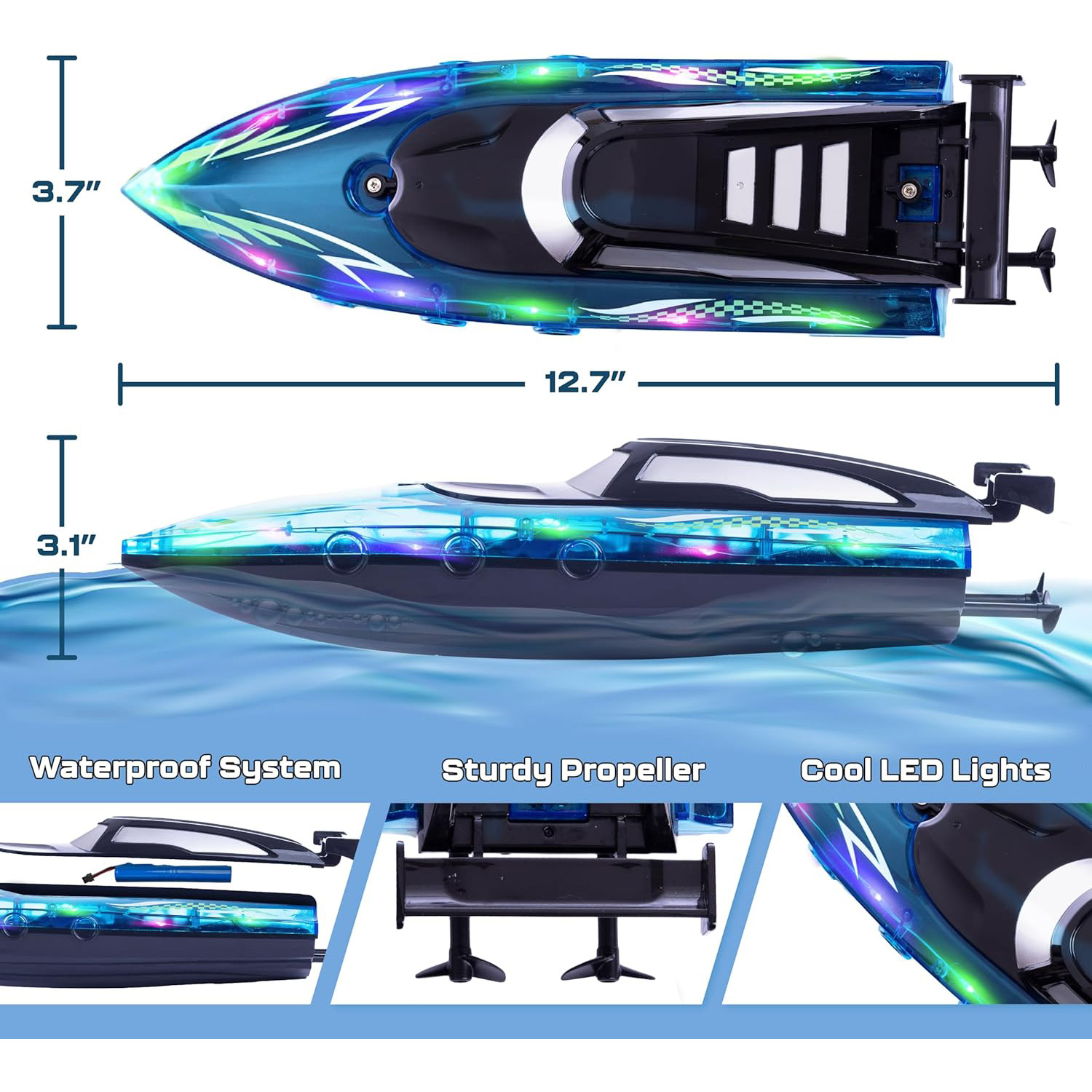 LED Light Remote Control Racing Boat, Suitable For Pools And Lakes