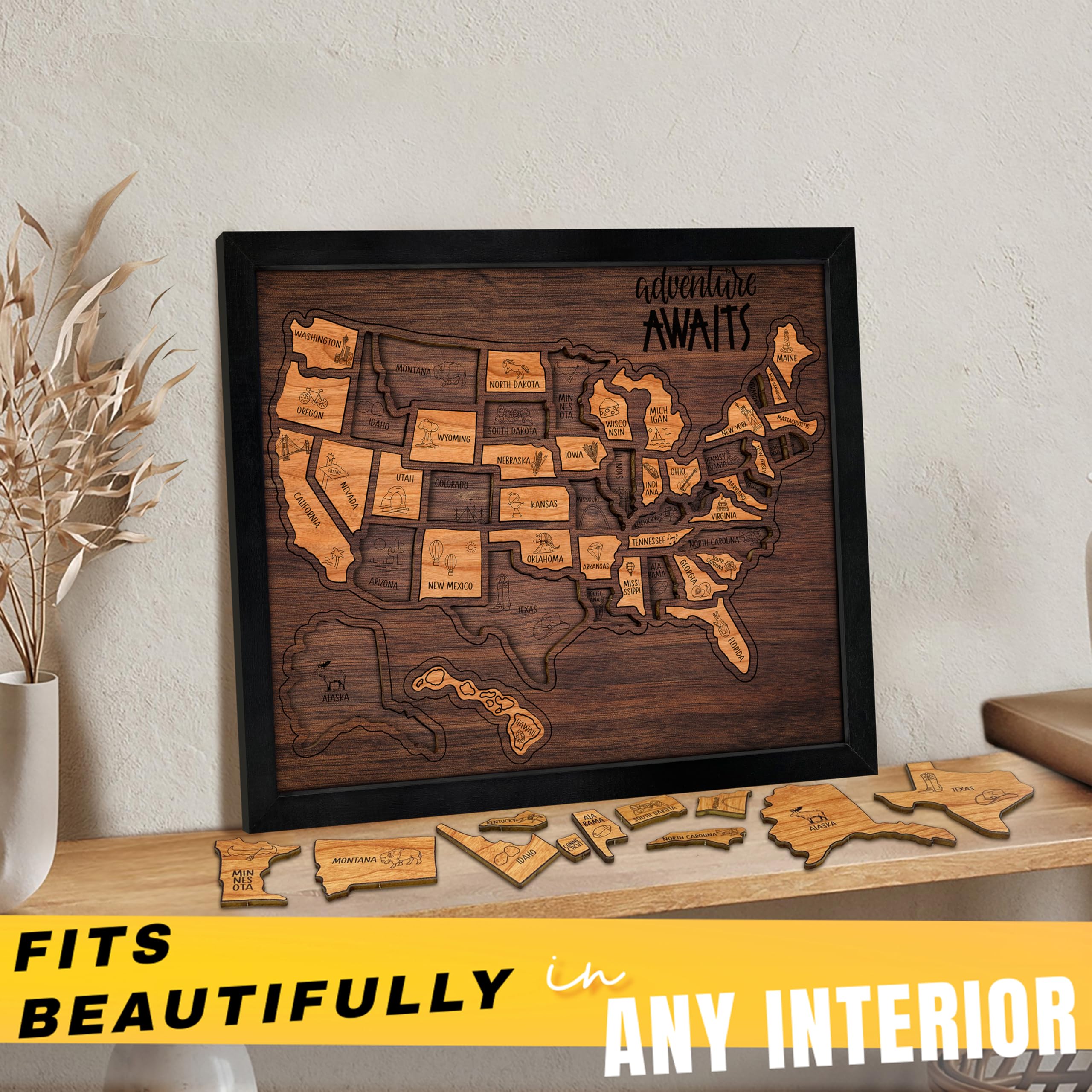 🔥49% OFF - 🧩US Wooden USA Travel Map Puzzle - A Stylish Way to Track Your Journey & Memories