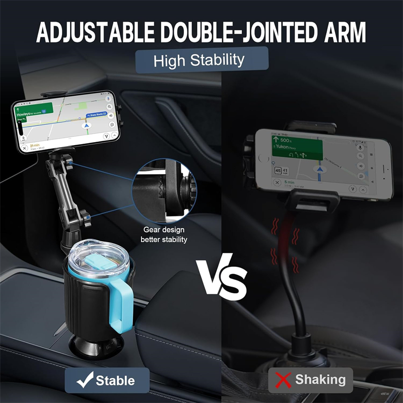 2 in 1 Cup Holder Expander for Car 360° Cup Holder Phone Mount