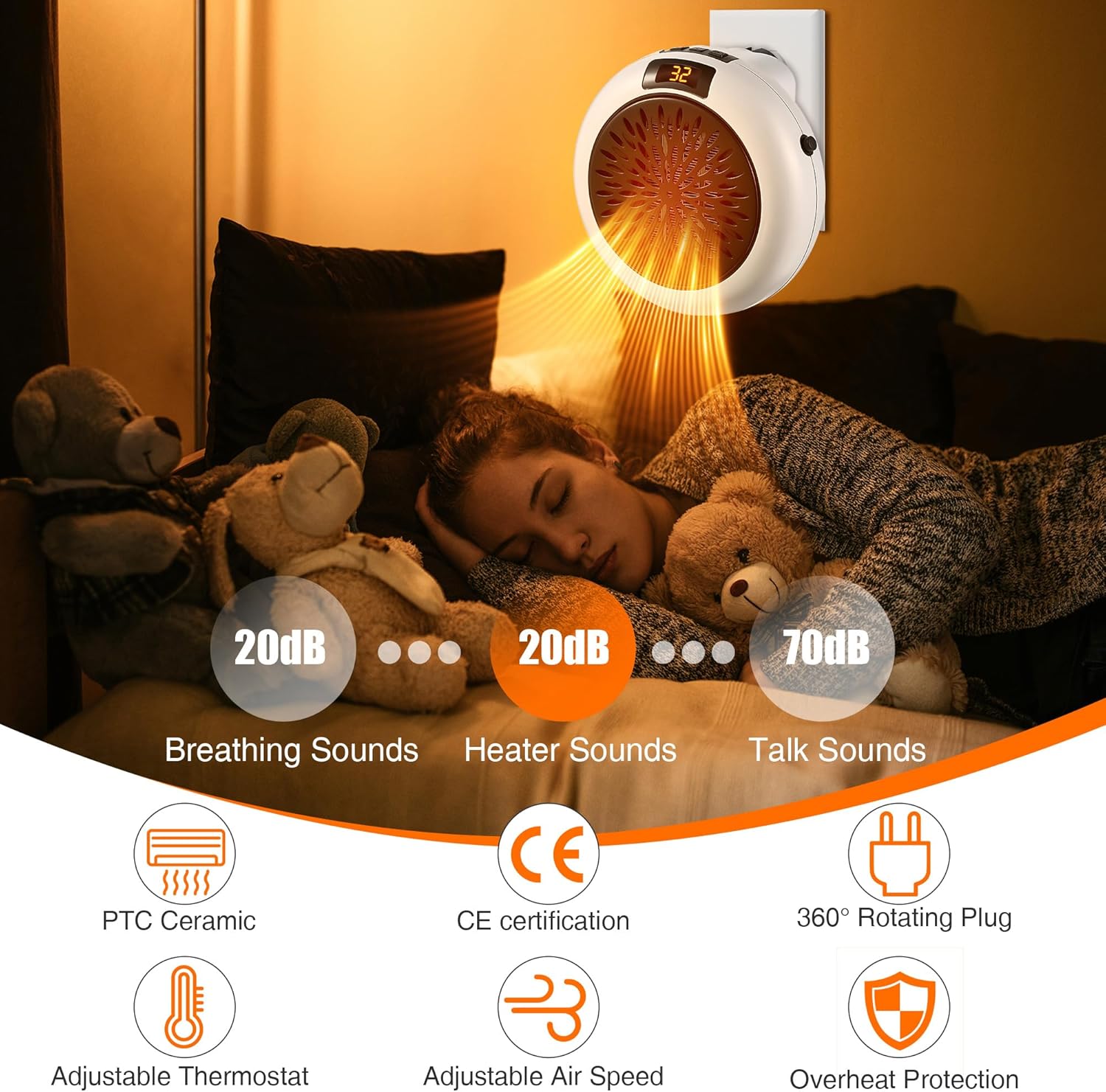 500W Quiet and LED Display Space Heater