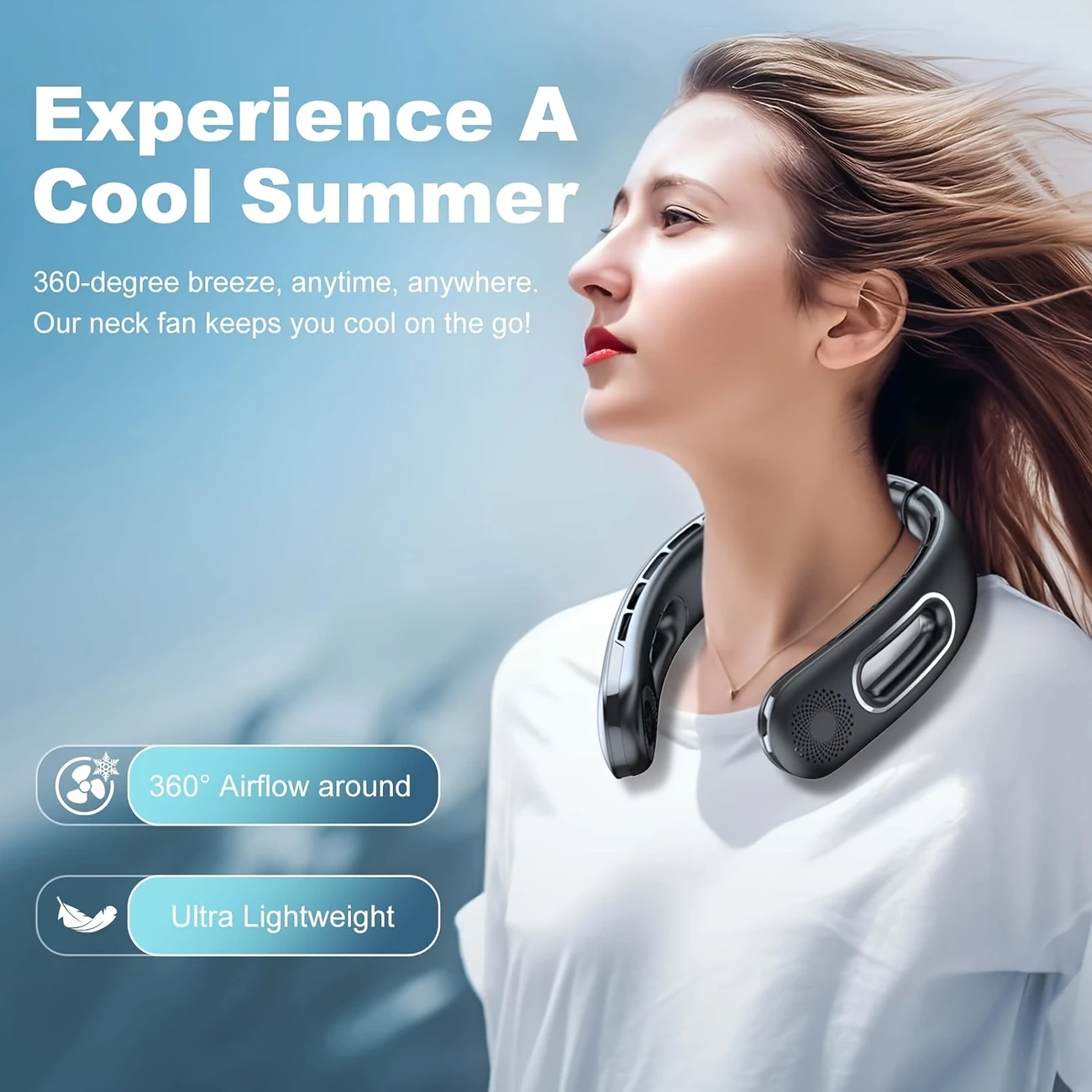 🌪️❄️Portable Neck Fan Saver Pro  – 360° Breeze Anywhere, Anytime! 🔋🎧