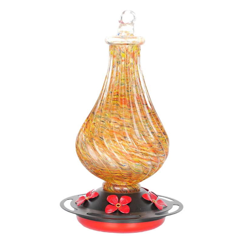 Cylinder Hand Blown Glass Hummingbird Feeder