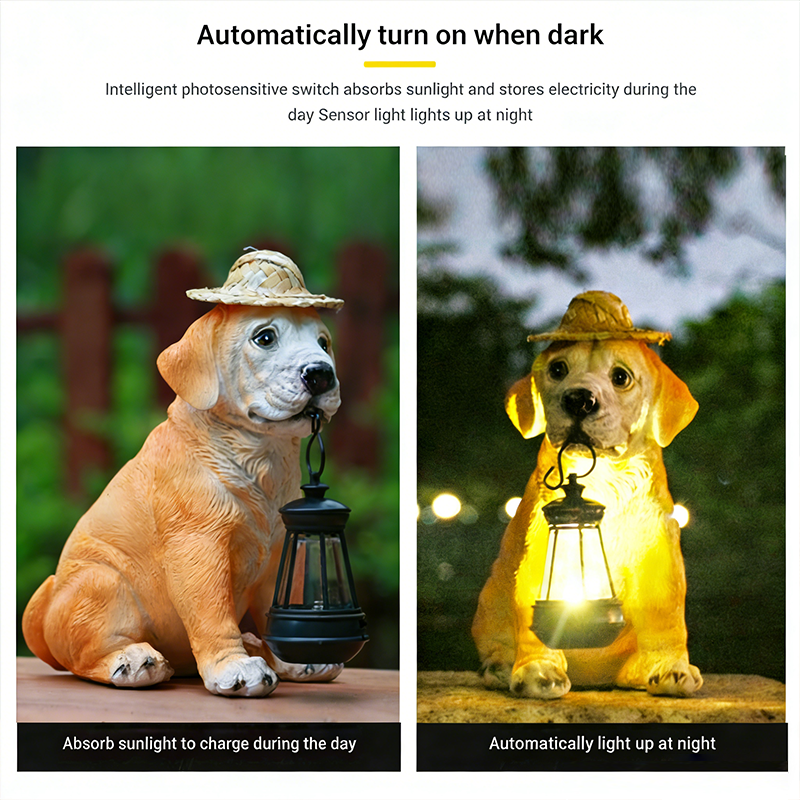 🐶💡Solar-Powered Dog Statue With Led Lantern – Lights Up Automatically At Night💡🐶