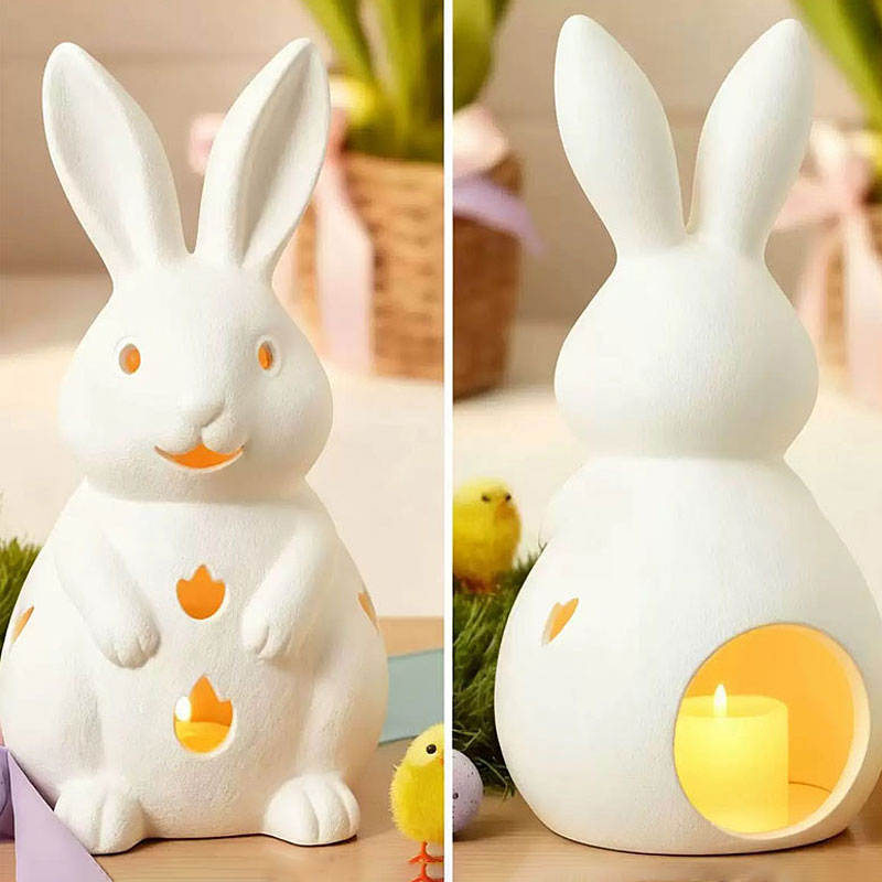 🐰🕯️ Easter Hollowed Rabbit Candle Holder – Free LED Candle Included! 🐣✨