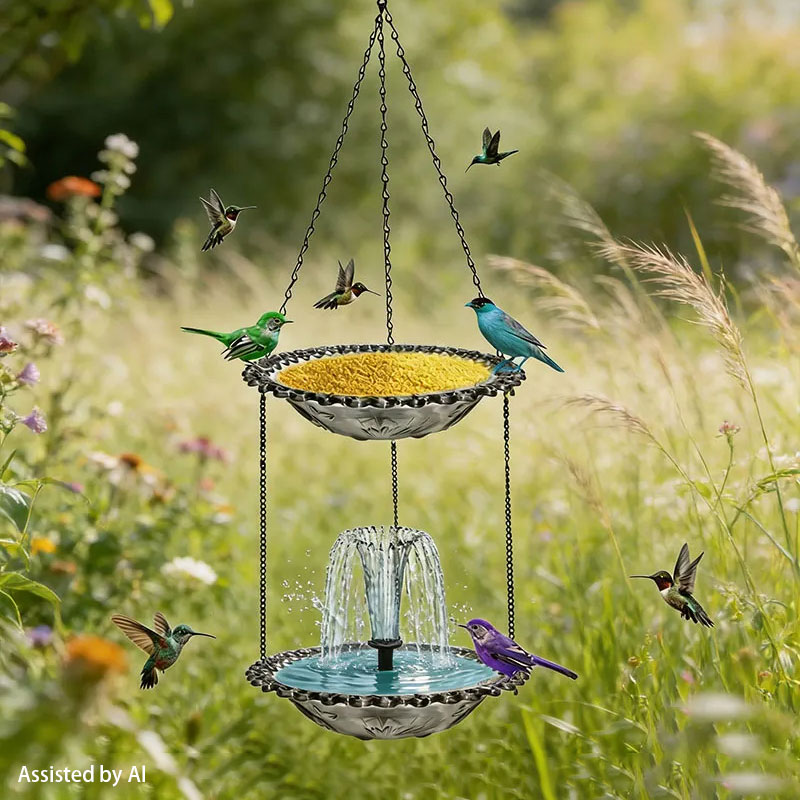 🐦 2-in-1 Hanging Bird Feeder & Bath with Fountain – Vibrant Garden Oasis ✨