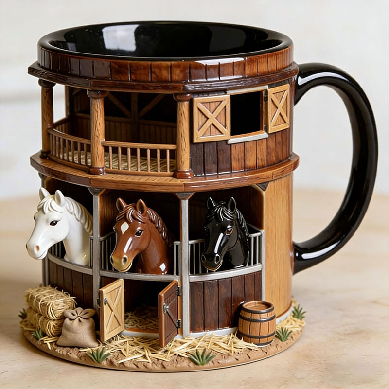 🐴 Horse Barn Print Coffee Mug – Rustic Equestrian Drinkware ✨