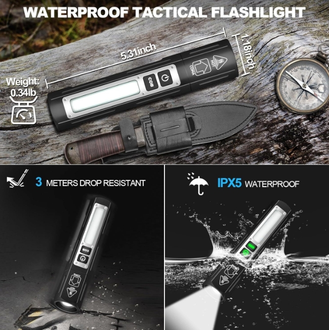 Rechargeable Flashlights High Lumens - Super Bright Small Pocket Magnetic Flashlight, 8 Modes LED Tactical Flash Light, Dual Button Powerful Flashlight for Camping (1, Pure Black)