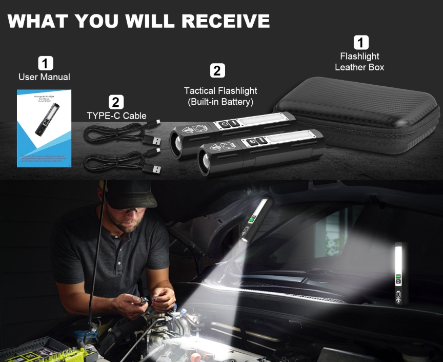 Rechargeable Flashlights High Lumens - Super Bright Small Pocket Magnetic Flashlight, 8 Modes LED Tactical Flash Light, Dual Button Powerful Flashlight for Camping (1, Pure Black)