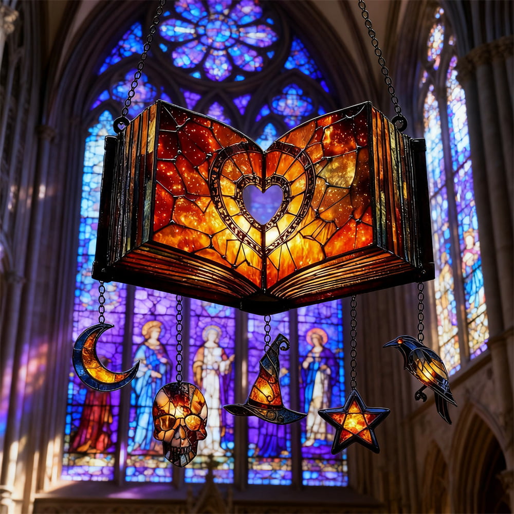 Magical Spell Book Faux Stained Glass Suncatcher