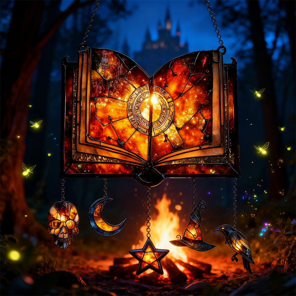 Magical Spell Book Faux Stained Glass Suncatcher