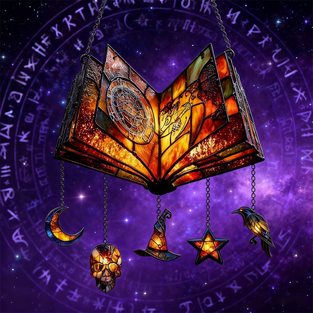 Magical Spell Book Faux Stained Glass Suncatcher