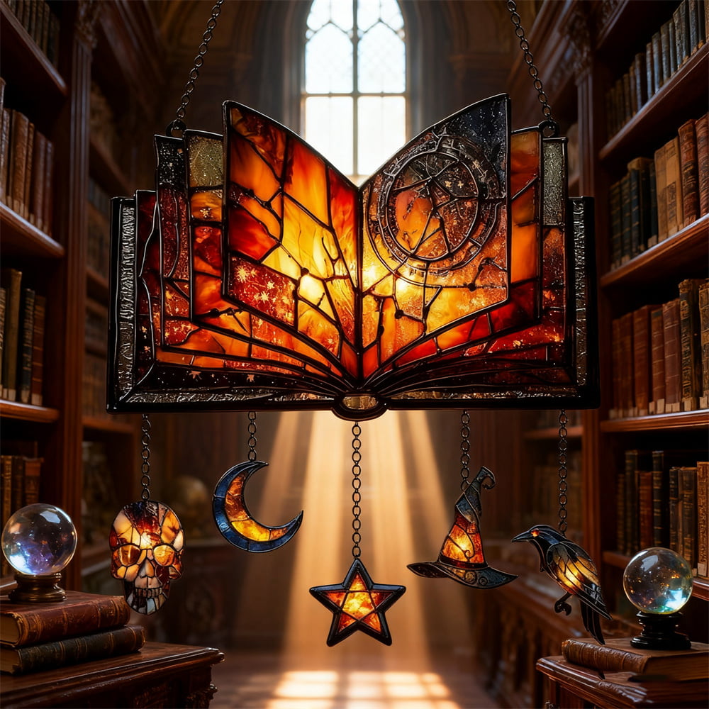 Magical Spell Book Faux Stained Glass Suncatcher