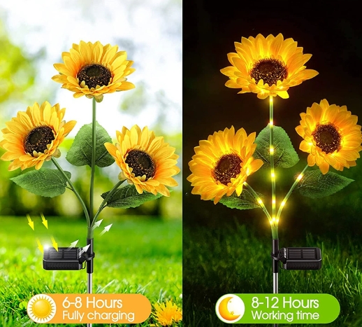 2 Pack with 6 Sunflower Solar Lights Outdoor Garden Decor,Solar Flowers Lights Waterproof,Sunflowers Gifts for Mom Women Grandma Birthday,Decorative Stakes Lights for Landscape Yard Patio Lawn